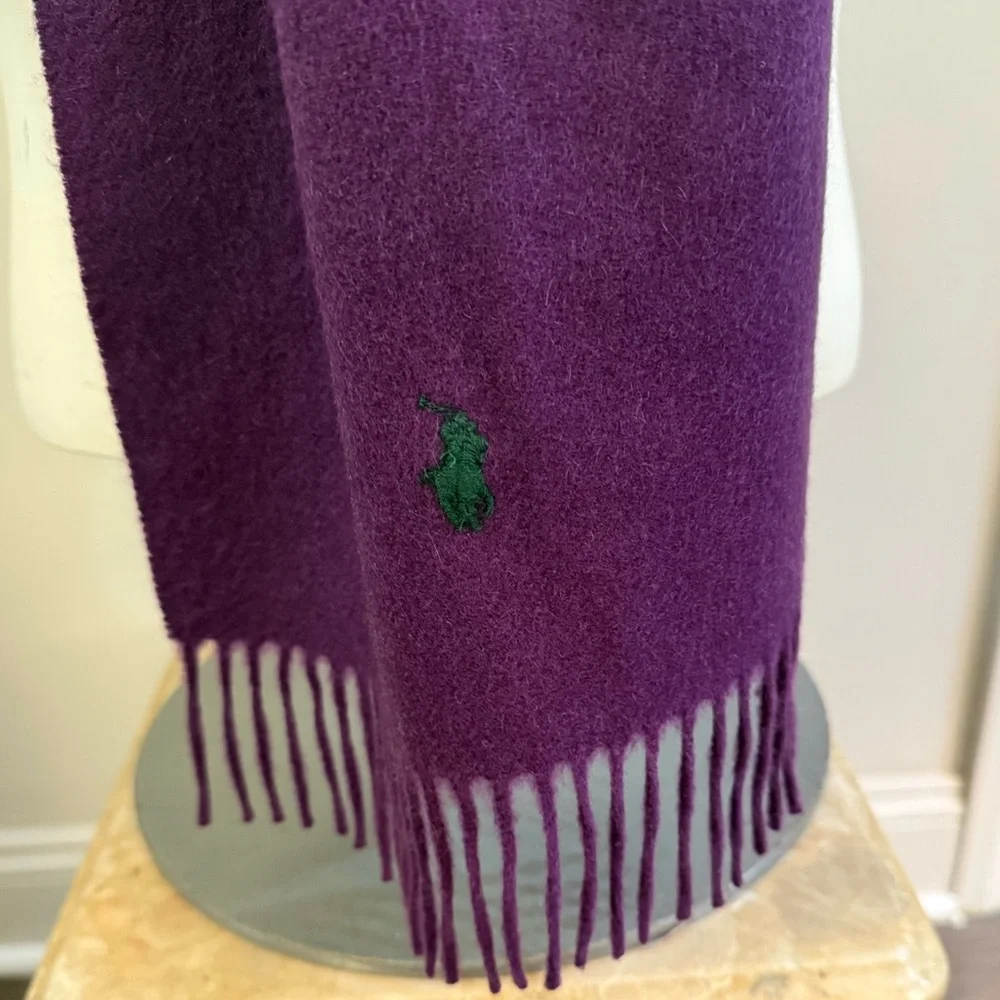 New! Polo Ralph Lauren 100% CASHMERE Fringe Purple Scarf Teal Green Pony